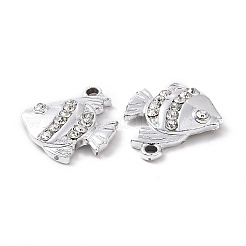 合金クリスタルラインストーンペンダント  魚のチャーム  プラチナ  19.5x16.5x4mm  穴：1.6mm&nbsp;ALRI-C008-27P