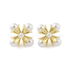 Серьги-гвоздики из латуни с имитацией жемчуга из смолы EJEW-B046-01G