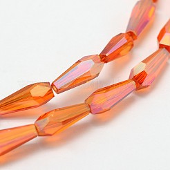 多面カットレインボーメッキティアドロップ電気メッキガラスビーズ連売り  レッドオレンジ  10x4mm  穴：1mm  約60個/連  23.6インチ&nbsp;EGLA-F104-08A