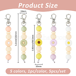 5 шт. 5-х цветные силиконовые подвесные украшения в виде ромашек&nbsp;HJEW-FH0001-71