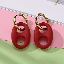 304ステンレススチール製ハギーフープピアス  ゴム引きスタイルのアクリル楕円形リンク付き  ゴールドカラー  ミックスカラー  47mm  ピン：1mm  3のペア/セット&nbsp;EJEW-JE04441