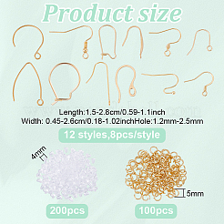 304ステンレス鋼と316サージカルステンレス鋼のピアスフックセット  04ステンレススチール丸カンとプラスチックイヤーナット付き  18KGP本金メッキ  17~26mm  ピン：0.7~1mm&nbsp;STAS-ME0001-12