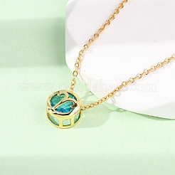 Латунный паве кубический цирконий камень рождения созвездие кулон кабель цепочка ожерелья NJEW-D334-01G-07