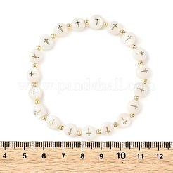Pulseras elásticas planas redondas de concha de agua dulce natural con cuentas cruzadas para mujer&nbsp;BJEW-JB14238