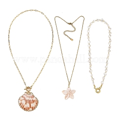 Set di collana con ciondolo a forma di fiore in conchiglia naturale&nbsp;NJEW-JN06509