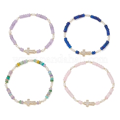 Браслеты-рондели из латуни с микропаве из прозрачных кубических цирконий&nbsp;BJEW-JB13114