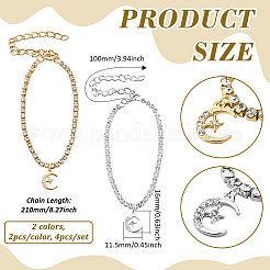 4 шт. 2 цвета латунь и железо кристалл горный хрусталь звезда луна подвеска браслеты для женщин&nbsp;AJEW-HY0002-60