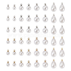 48スタイルのアクリルイミテーションパールチャーム8個。  合金パーツ  ラウンド＆ティアドロップ  プラチナ·ゴールデン  9~13x6~10mm  穴：1.4~1.6mm  6個/スタイル&nbsp;OACR-TA0001-09