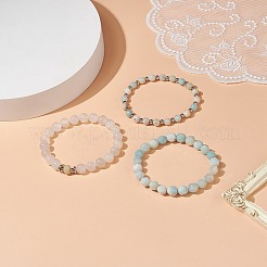 天然アマゾナイトとホワイトムーンストーンのビーズブレスレット  女性用スタッカブルブレスレットセット  内径：2-1/8インチ（5.5cm）  3個/セット&nbsp;BJEW-JB09042