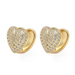 Серьги-кольца из латуни с микропаве и прозрачным кубическим цирконием в форме сердца EJEW-A132-15G