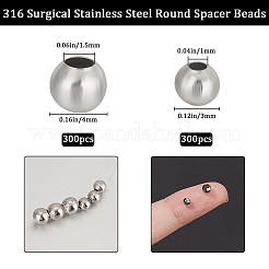 600 шт. 2 стиля круглых разделительных бусин из хирургической нержавеющей стали 316 STAS-BBC0006-05