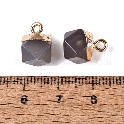 天然石グレーアゲートペンダント  ポリゴンのチャーム  金色の真鍮ループ  11.5~14x7~9.5x7~9.5mm  穴：1.6~1.8mm&nbsp;G-N359-18G-04