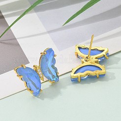 Фурнитура для сережек-гвоздиков из латуни и стекла&nbsp;KK-D291-13G