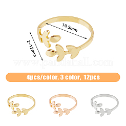 12 шт. 3-цветный набор колец-манжет в виде листовой ветки для женщин&nbsp;RJEW-HY0001-02