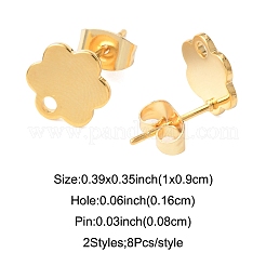 16 шт. 2 цвета 201 нержавеющая сталь фурнитура для сережек-гвоздиков с отверстием EJEW-FS0001-20