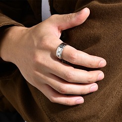 変色しないステンレススチール製サンムーン回転リング  男性用ワイドバンドリング  ステンレス鋼色  usサイズ11（20.6mm）&nbsp;PW-WG55710-02