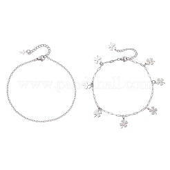 2 pièce 2 styles 304 chaîne de câble en acier inoxydable chaîne trombone breloque double couche bracelets de cheville pour femmes&nbsp;AJEW-AN00740-02