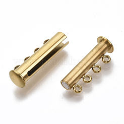 201ステンレススチール製磁気スライドロック留め具  1連  4の穴  チューブ  ゴールドカラー  8mm  穴：24.5x10x6.5mm&nbsp;STAS-S079-159G