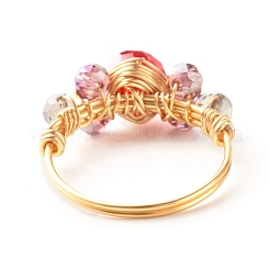 Anello per dito con perline di vetro sfaccettato placcato&nbsp;RJEW-TA00014-03