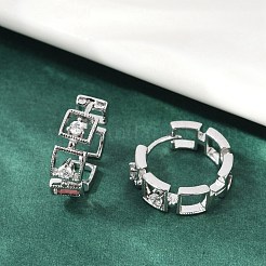 Серьги-кольца из латуни с прозрачным фианитом&nbsp;EJEW-Q016-02P