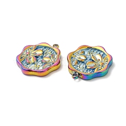 304ステンレスペンダント  フラワーチャーム付き六角形  虹色  18x16x2.5mm  穴：1.6mm&nbsp;STAS-H214-22RC