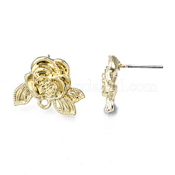 合金スタンドピアス  カン付き  カドミウムフリー＆鉛フリー  花  ライトゴールド  16x20mm  穴：1.6mm  ピン：0.7mm&nbsp;PALLOY-T077-113LG-RS