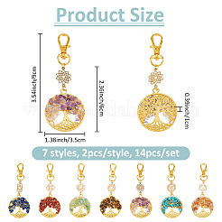 14 pièce de 7 couleurs de perles de pierres précieuses naturelles et synthétiques de chakra et décorations de pendentif arbre de vie en alliage&nbsp;HJEW-FH00151