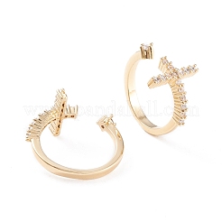 Латунные кольца из манжеты с прозрачным цирконием RJEW-F102-10G