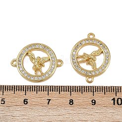 Кольцо из латуни с микропаве из прозрачного кубического циркония и подвесками-соединителями в виде ангела&nbsp;KK-I358-047G