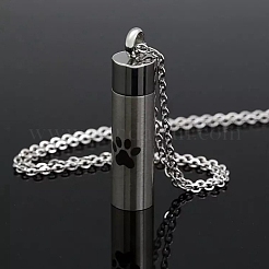 Collier pendentif en acier inoxydable avec motif d'empreinte de patte en forme de colonne pour urne à cendres&nbsp;BOTT-PW0013-02