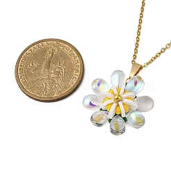 Colgante de flor con cuentas de vidrio y arcilla polimérica hecho a mano&nbsp;NJEW-MZ00119-01