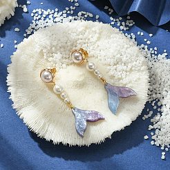 Boucles d'oreilles pendantes en perles de coquillage et acétate de cellulose (résine)&nbsp;EJEW-TA00279