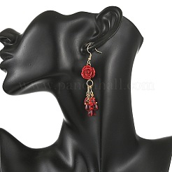 Boucles d'oreilles pendantes en corail synthétique et verre pour femmes&nbsp;EJEW-JE07412