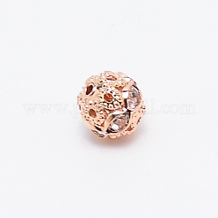 合金ラインストーンビーズ  中空  クリスタル  ラウンド  ライトゴールド  10x9mm  穴：1.2mm  100個/袋&nbsp;CW-TAC0001-15B-01KCG