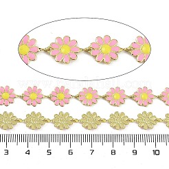 真鍮リンクチェーン  糸巻きとエナメルの菊の花  長持ちメッキ  カドミウムフリー＆ニッケルフリー＆鉛フリー  溶接されていない  桃パフ  59x60mm  約32.81フィート（10m）/ロール&nbsp;CHC-D033-01D
