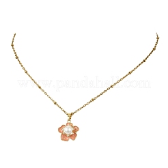 Colliers à pendentif fleur rose en laiton émaillé et perle de nacre&nbsp;NJEW-JN06111