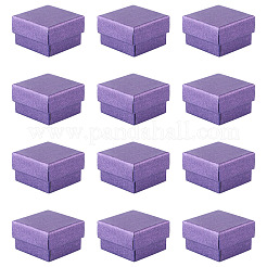 紙製梱包リングボックス12個  蓋とスポンジマット付き  正方形  青紫色  5x5x3.1cm&nbsp;CON-TA0001-42A