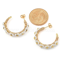 Серьги-гвоздики в форме буквы С из нержавеющей стали 304 и бусин в стиле бохо с цветком для женщин&nbsp;EJEW-R001-03G-02