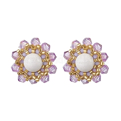Graines de verre de fleur perlées avec boucles d'oreilles en jade mashan naturel pour femmes&nbsp;EJEW-MZ00208-03