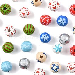 60 Stück 10 Stile Weihnachtsspray bemalte Schima-Holzperlen&nbsp;WOOD-FS0002-45