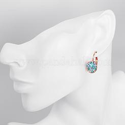 フラットラウンドスズ合金チェコラインストーンフレンチフックピアス  アクアマリン  ローズゴールド  23x13mm&nbsp;EJEW-BB02101-A-2RG