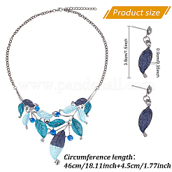 2 комплект из двухцветных эмалевых серег-гвоздиков в форме листьев и ожерелья-нагрудника SJEW-AN0001-49