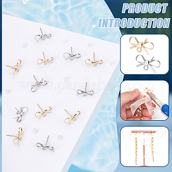 12 шт. 2-цветная фурнитура для сережек-гвоздиков с бантом из латуни KK-BC0013-31