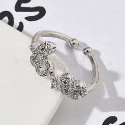 Латунные микро проложить манжеты кольца кубического циркония RJEW-H256-03P