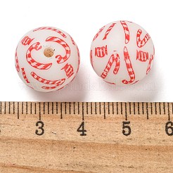 クリスマス 丸型シリコンビーズ  レッド  キャンディー棒  15mm  穴：2mm&nbsp;SIL-K002-02F