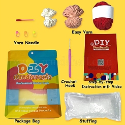 初心者向けの DIY キノコ編みキット  かぎ針、針、糸を含む  詰め物  指示  ステッチマーカー  レッド  9cm&nbsp;PW-WGFB636-01