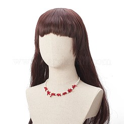 Collane di perline graduate in corallo rosso sintetico tinto e perle di conchiglia per le donne&nbsp;NJEW-TA00065