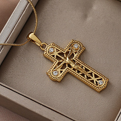 Collar con colgante de cruz de Jesús hueca de acero inoxidable quirúrgico 316 vintage con vidrio transparente para mujeres y hombres.&nbsp;LS-ES5776