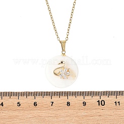Pendentif cygne en laiton pavé de zirconiums cubiques transparents et coquillage naturel&nbsp;NJEW-JN06526