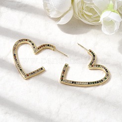 Сердце из латуни микро проложить кубического циркония серьги стержня EJEW-F395-01B